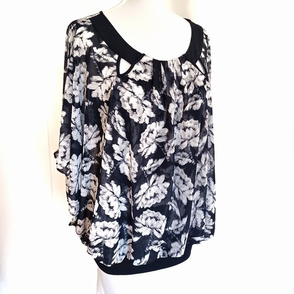 ALFANI Stretch Tank under Chiffon Batwing Overlay Ribbing Hips Top Tunic 1X NWT - Picture 4 of 4